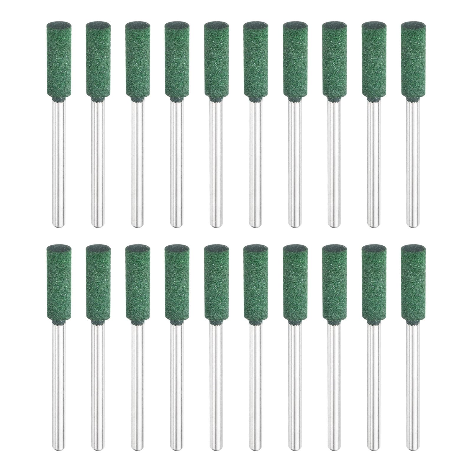 HARFINGTON 20pcs Rubber Polishing Bits, Rotary Buffing Bits with 5mm (3/16-inch) Mounted Cylindrical Head, 3mm (1/8-inch) Shank, for Metal, Jewelry,