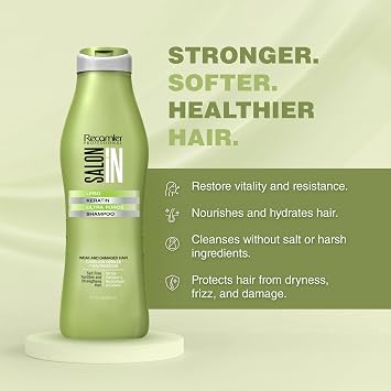 Salon In by Recamier | Keratin Ultra Force Set - Keratin Shampoo, Conditioner (10.1 fl oz each) & Hair Serum (2.87 fl oz) | Shampoo & Conditioner Set for Hair Repair, Strength and Shine