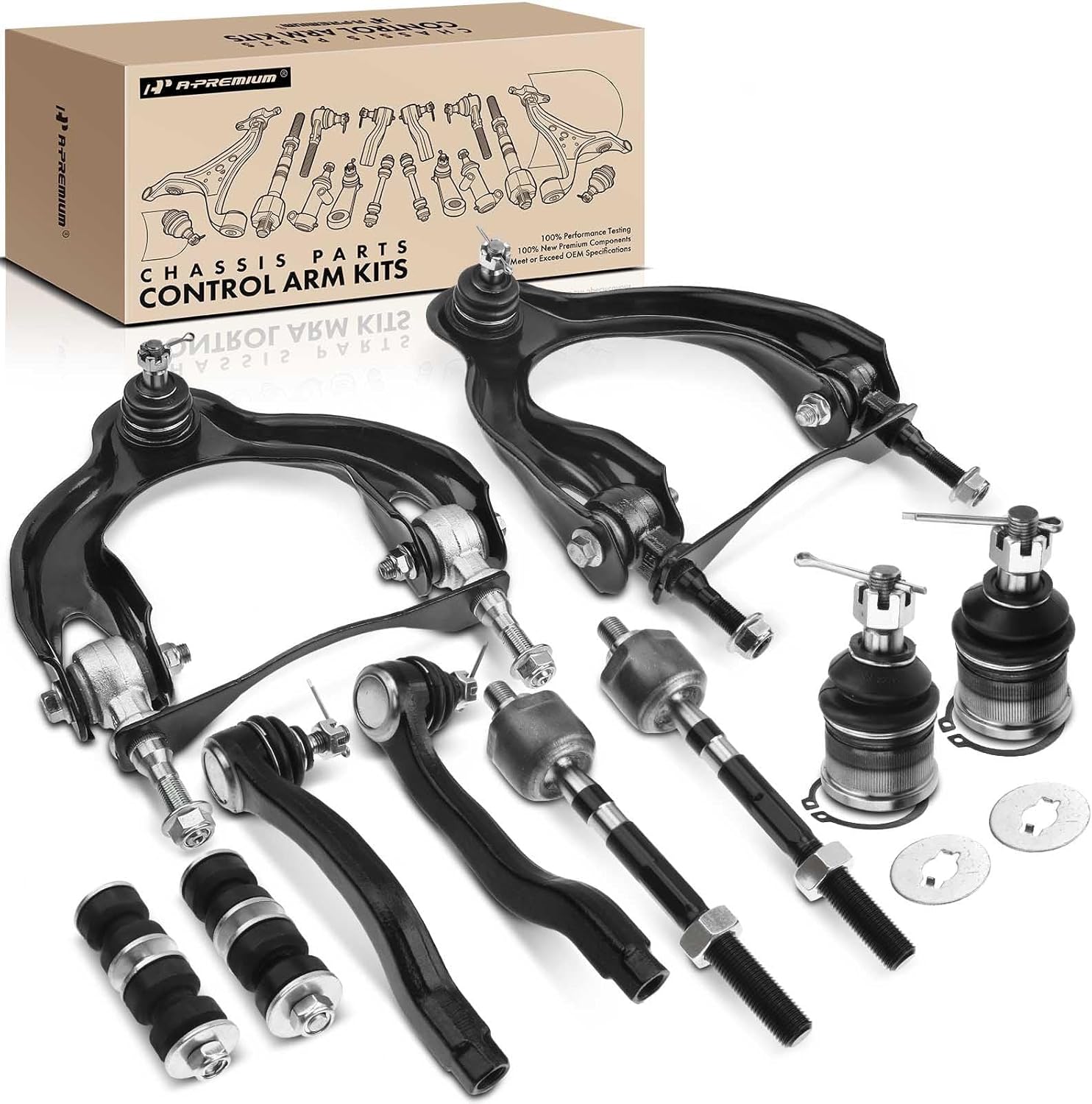 A-Premium 10Pcs Front Suspension Kit, Upper Control Arm, Sway Bar Link, Lower Ball Joint, Inner & Outer Tie Rod End, Compatible with Honda Civic 92-95, Civic del Sol 93-97 & Acura Integra 94-97