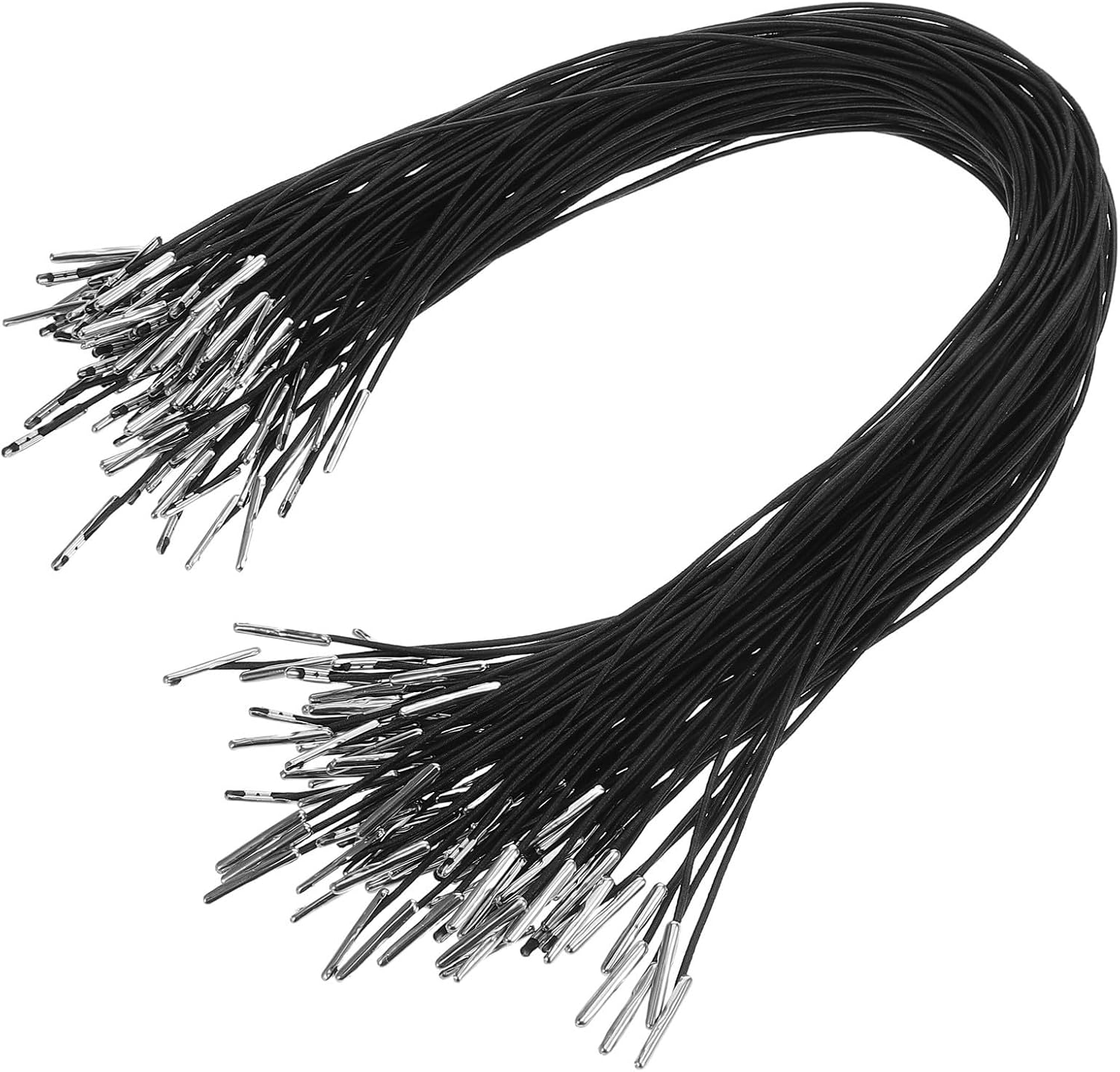 FUOYLOO 100 Pcs Black Elastic Cord Bands for Masks and Hats, High Elasticity Polypropylene Stretch Round String with Metal Ends, Easy Installation DIY Accessory for Mask Making and Craft