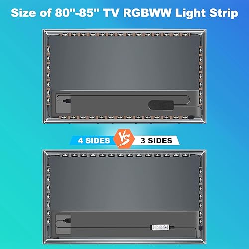 Miniatura 7 de Tatazone Luces LED Bluetooth RGBWW para TV de 80 a 85 pulgadas con control de aplicación, RGB + blanco sintonizable 3000K-6500K TV retroiluminación