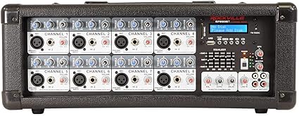 Rockville RPM80BT 2400W Powered 8 Channel Mixer/Amplifier, Bluetooth, EQ, Reverb/Delay, USB, Phantom Power, for Live Sound and Studio Use