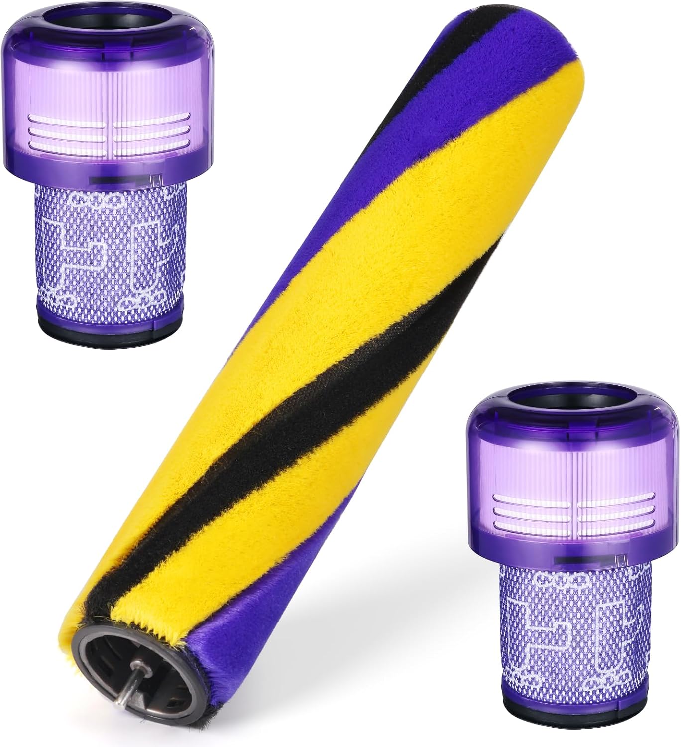 Soft Roller Brush Bar Compatible with Dyson V12 Detect Slim Handheld Vacuum Cleaner, Parts No.971634-01, with 2 Pack V12 HEPA Filters