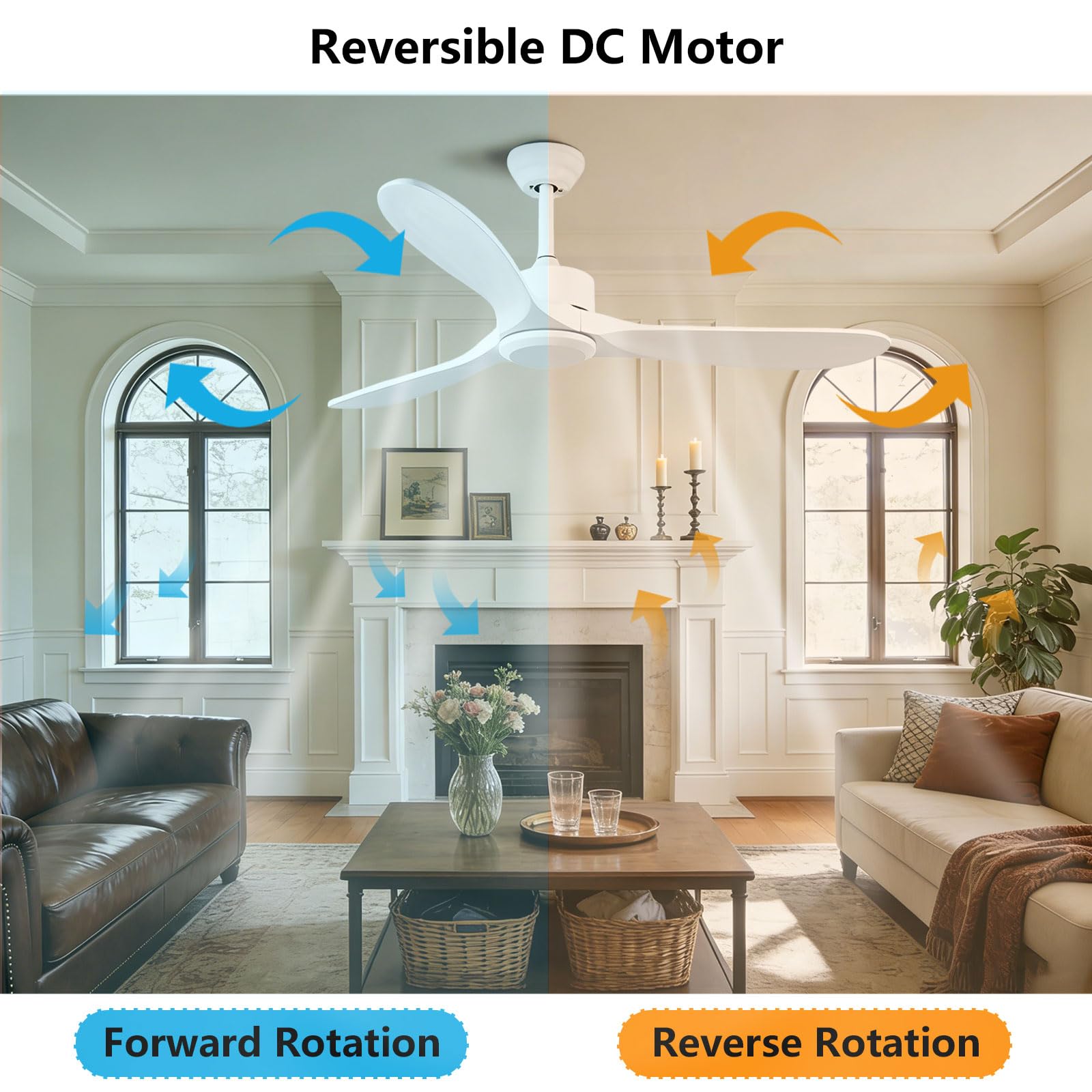 Ventilador de Techo Moderno de Madera sin Luces, Ventiladores Inteligentes con Control Remoto/aplicación/Voz, 6 velocidades, Perfil bajo, silencioso, sin luz, para Dormitorio/casa