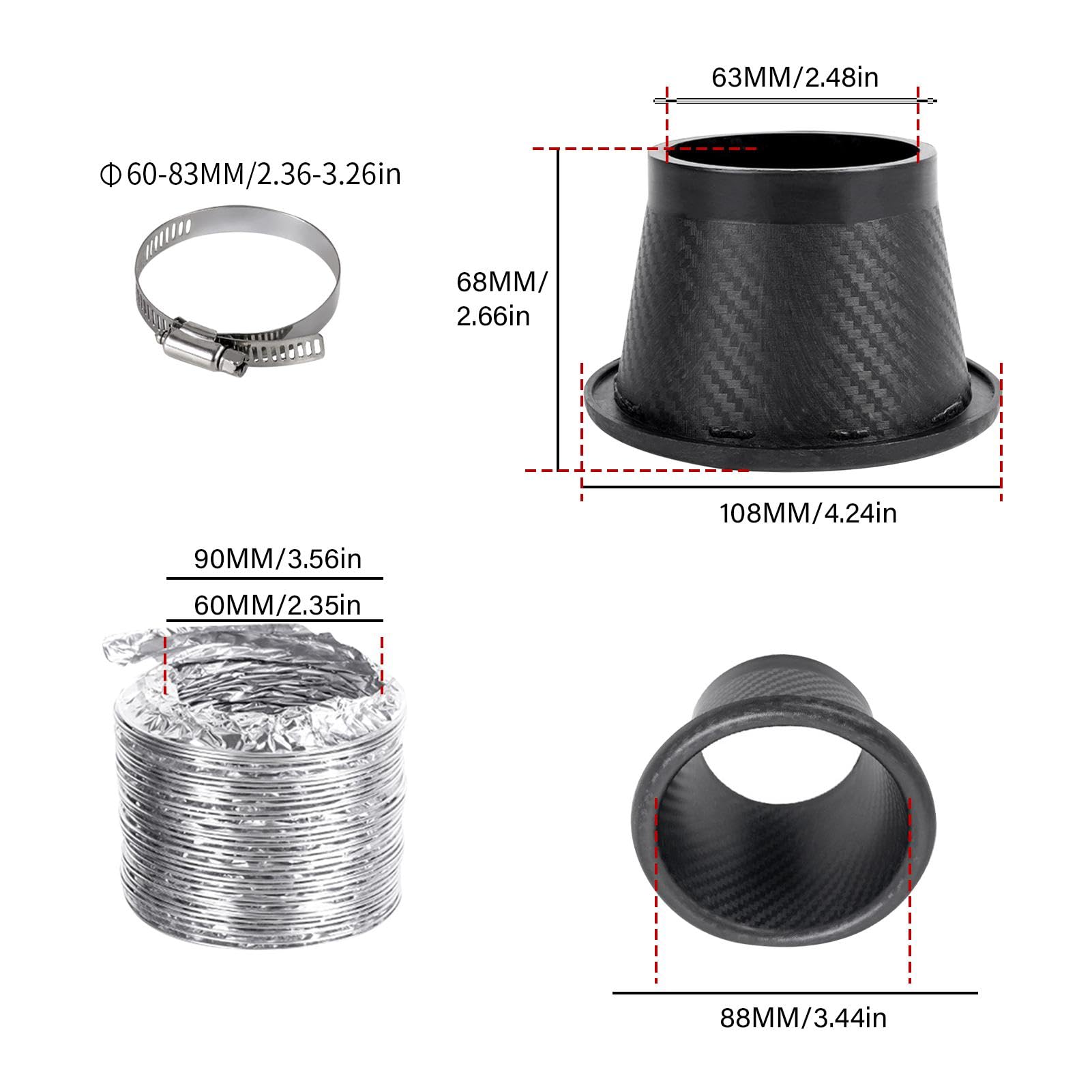Embudo de Aire para Automóvil, Tubo de Entrada de Turbo para Automóvil, Tubo de Entrada de Turbo para Automóvil, Tubo de Entrada de Turbina Turbo Universal para Automóvil de