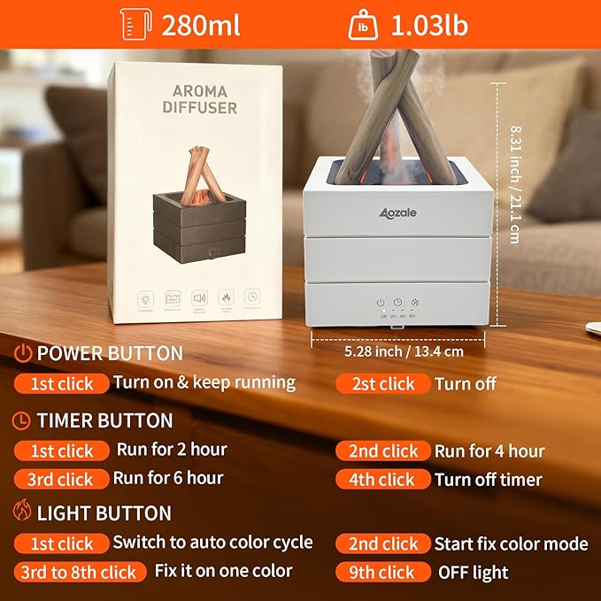 Difusor de Aromas Campfire Flame, Humidificador Ultrasónico 280ML con Control Remoto miniatura 2