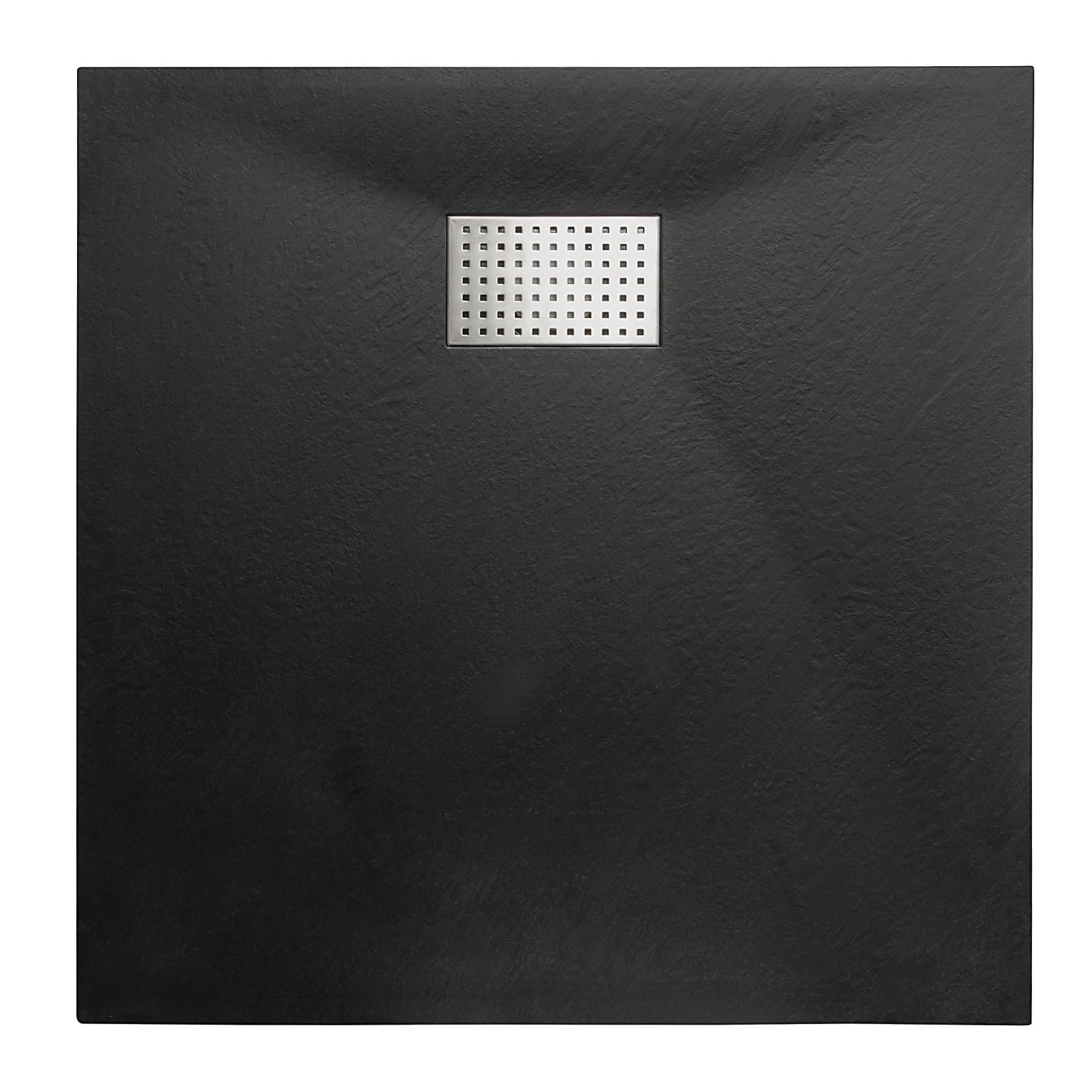 Thermopanel SMC Black Shower Trays Base Slate Stone Effect Textured Non Slip with Stainless Steel Drain Cover - 1000 x 700mm
