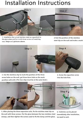 Miniatura 7 de Organizador de ducha esquinero para baño, estantes de baño de vidrio templado de 9.5 pulgadas montados en la pared, organizador de ducha