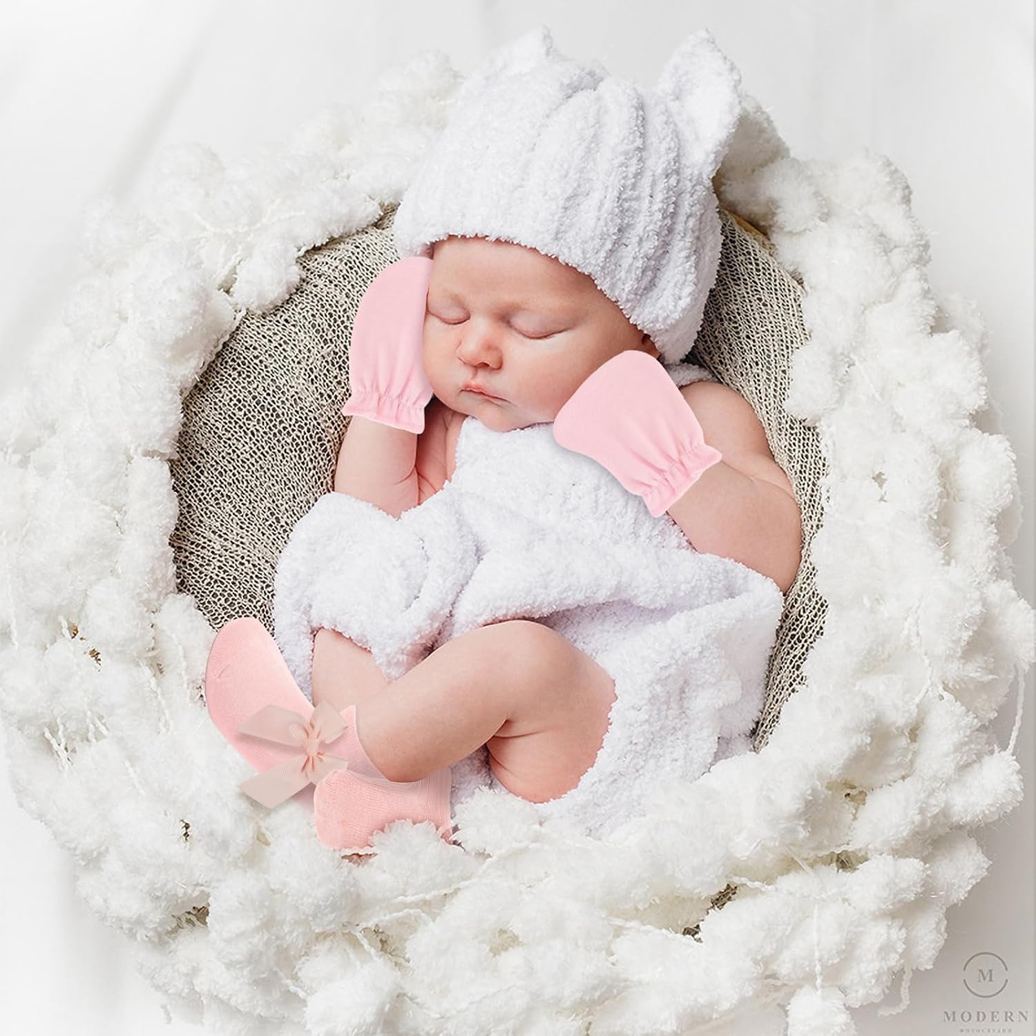 12 Pack Newborn Baby Mittens and Socks Set for 0-6 Months Baby Girls Boy,Bow Cotton Newborn Socks Mittens No Scratch Infant Gloves Newborn Baby Essentials
