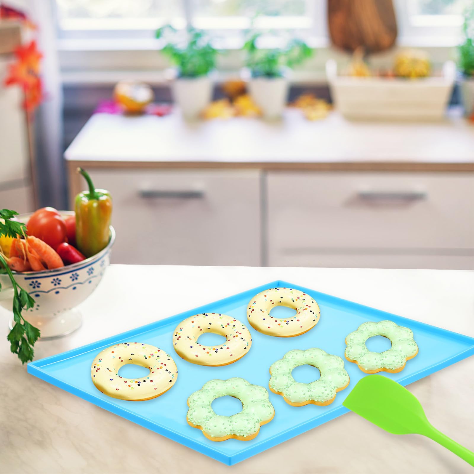 SHINEOFI Silikon Backmatte mit Spatel Antihaft Backunterlage mit Erhöhtem Rand Wiederverwendbar für Küche Backblecheinlage