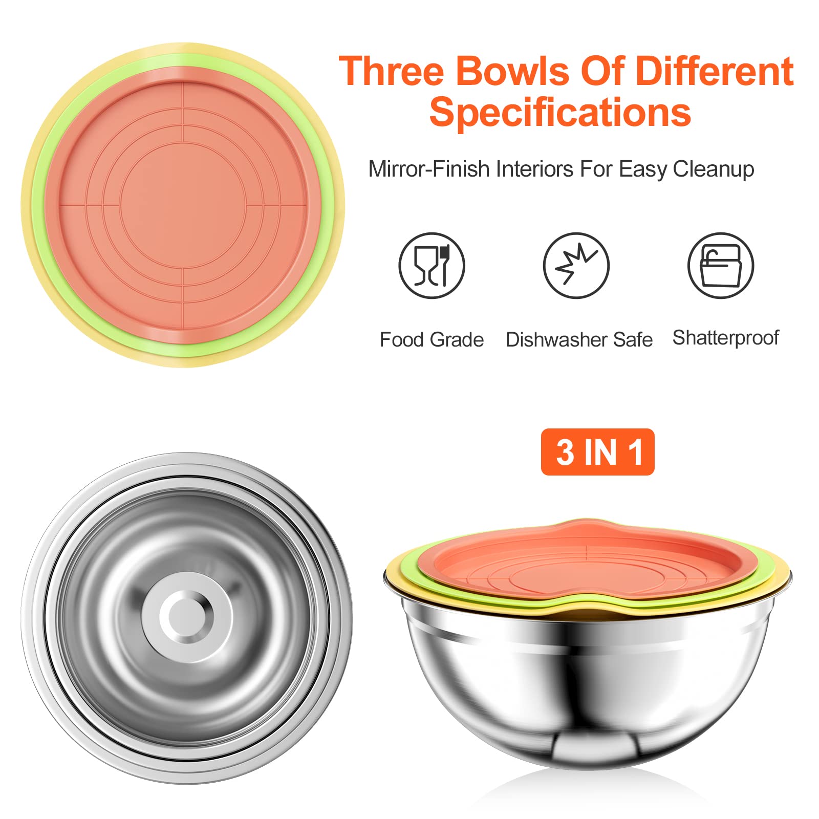Terlulu Set 6 Ciotole Acciaio Inox con Coperchio Ermetico e Fondo Silicone