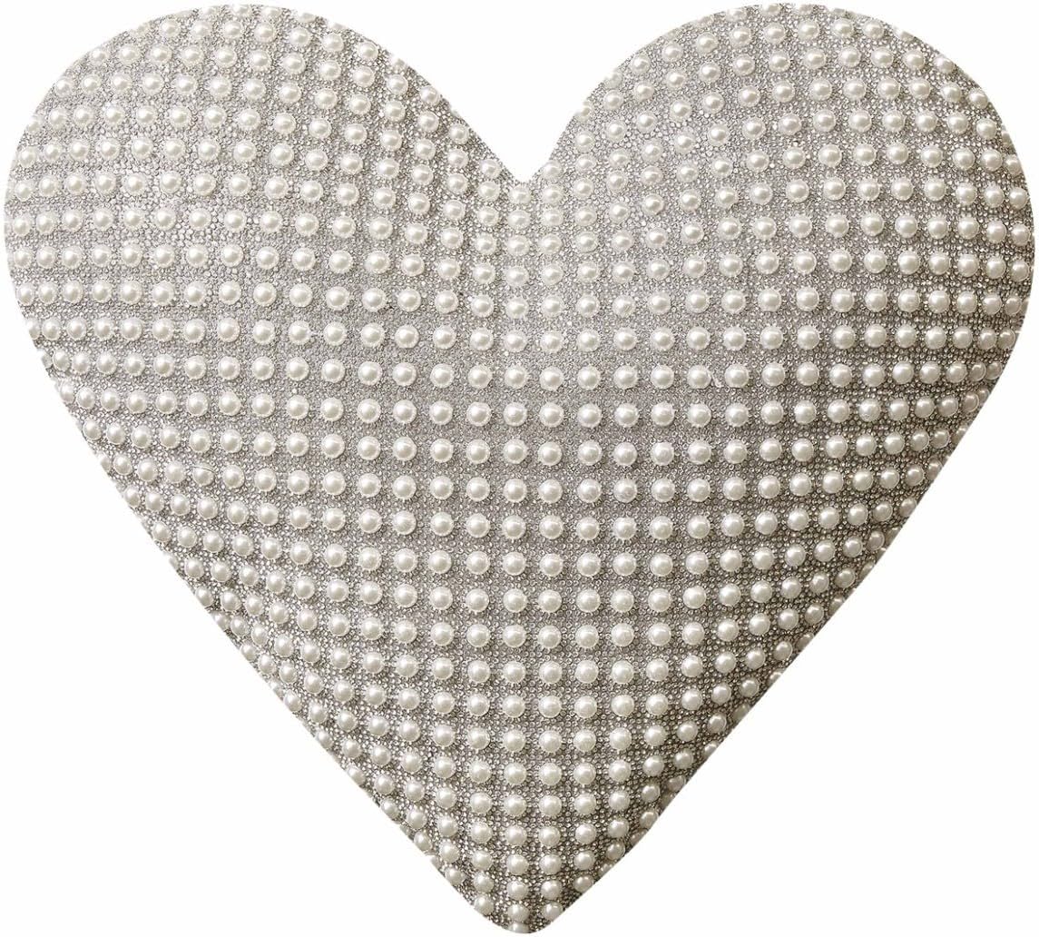 Montaigne Heart Shaped Pillow, Faux Pearls & Rhinestones on Velvet, Pearl Grid, Sold Individually
