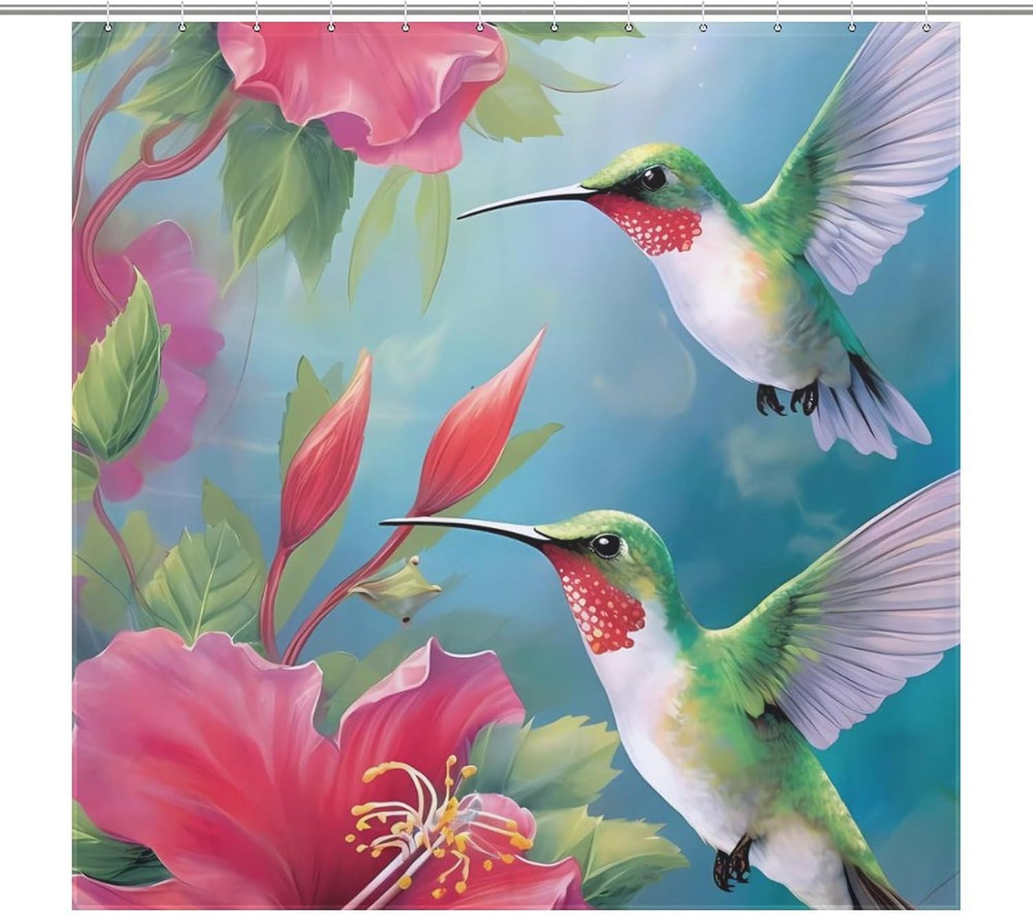 Hummingbirds Red Flower Hibiscus Funny Shower Curtains Washable Bath Curtain Liner with Hooks for Bathroom Bath Tubs