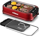 Grill électrique intérieur CUSIMAX Grill sans fumée Portable Coréen BBQ Grill avec technologie d'extraction de la fumée Turbo, plaque de gril amovible non-adhésive, couvercle en verre trempé, idéal pour la fête (plaque simple)
