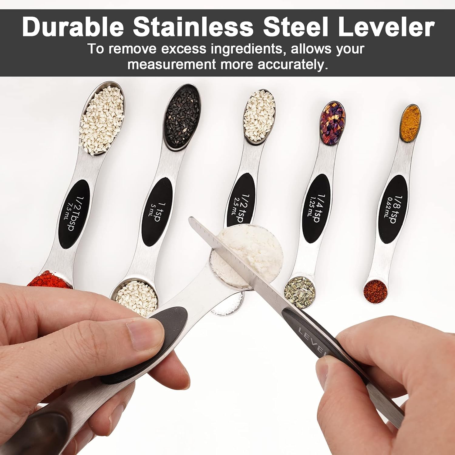 Aovchei 7 PCS Black Magnetic Measuring Spoons Set image 5