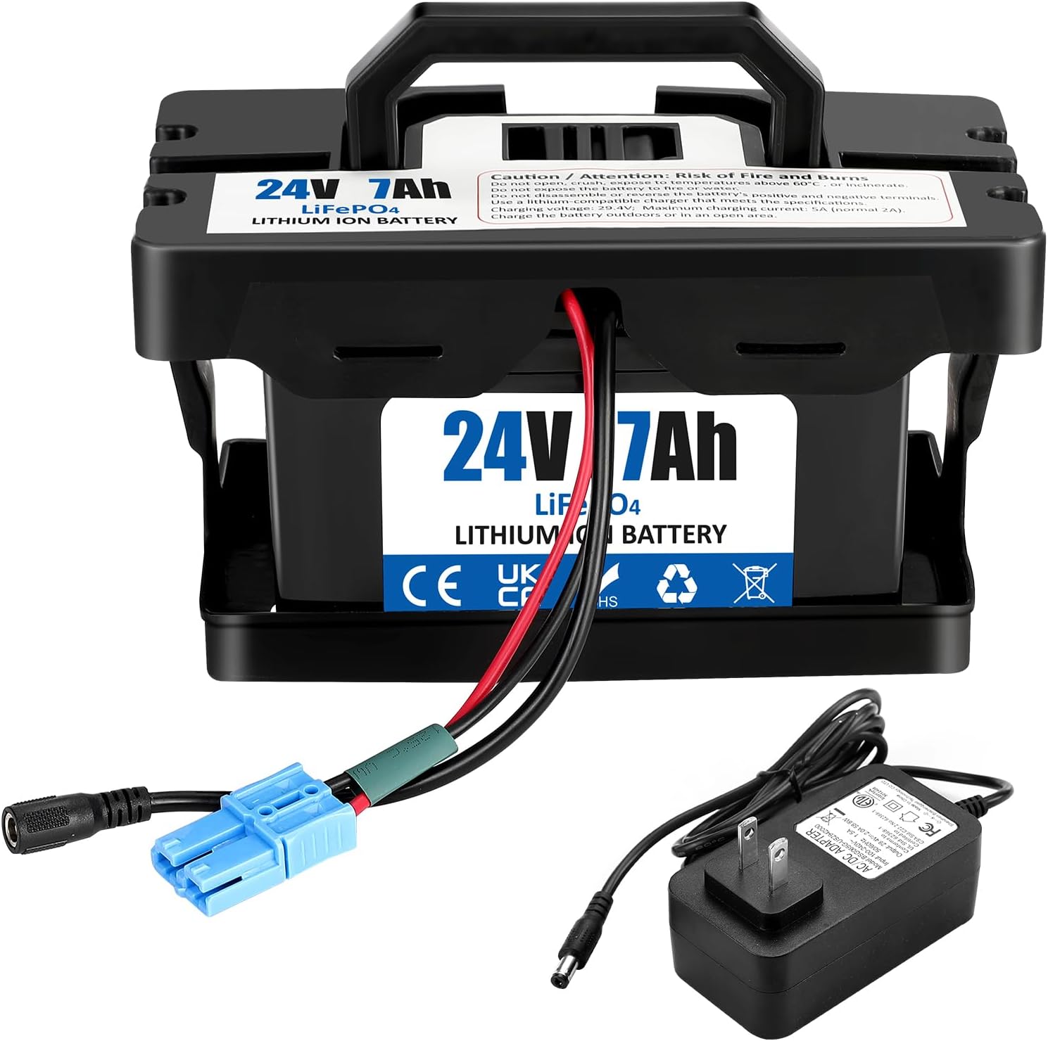 24V 7Ah LiFePO4 Deep Cycle Rechargeable Battery with 2A Fast Charger, Long-Lasting Power for Ride-On Cars and Dynacraft Realtree UTVs