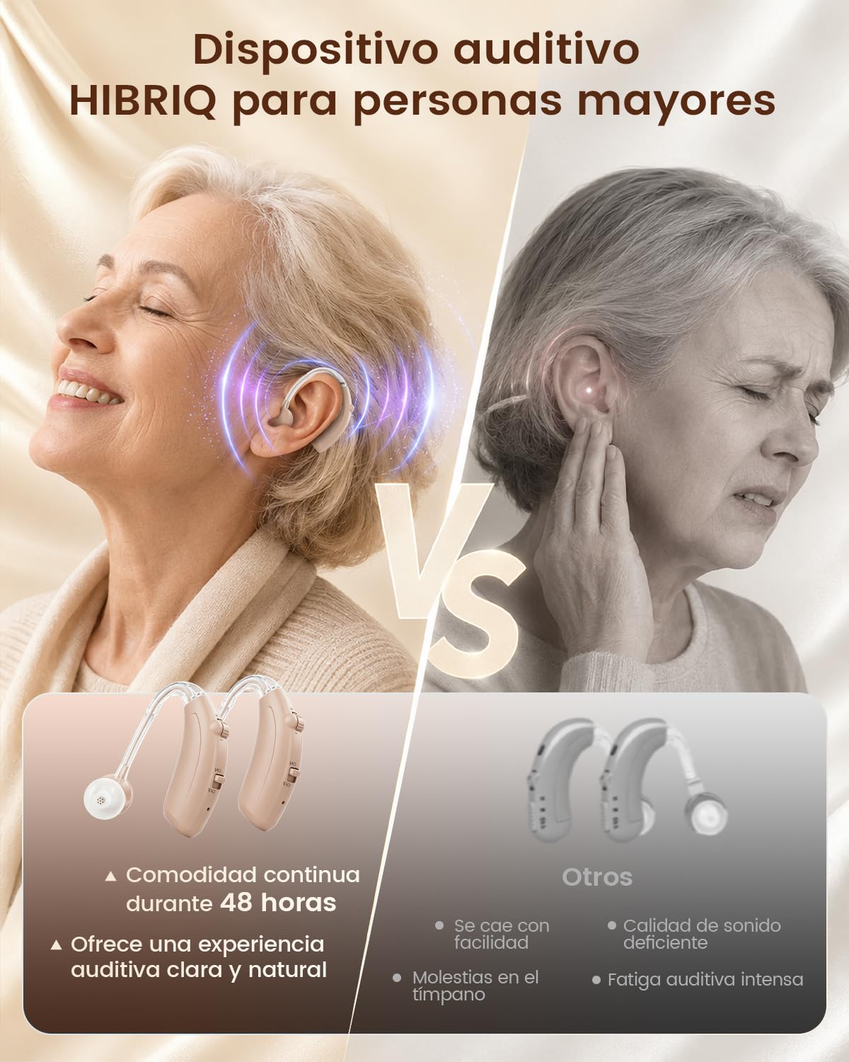 Dispositivo de sonido recargable para adultos: 48 horas de batería, carga rápida por USB-C y un diseño ligero y discreto