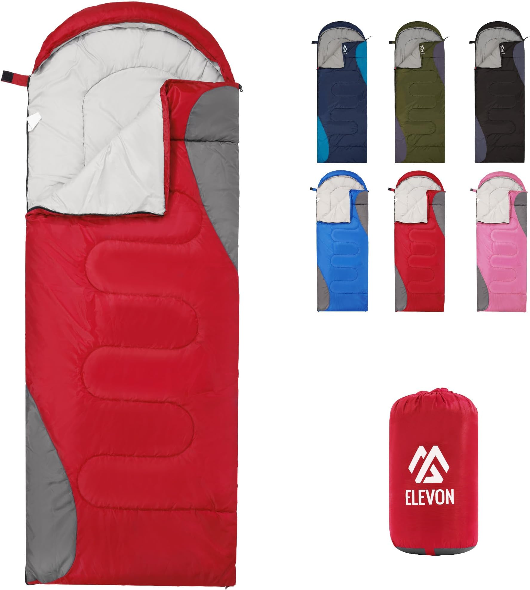 Elevon Sleeping Bag for Adults Teens Kids Cold Warm Weather, Portable Waterproof & Lightweight, Compact with Compression Sack, for 3-4 Seasons Camping, Backpacking, Hiking, Travel, Indoors Outdoors