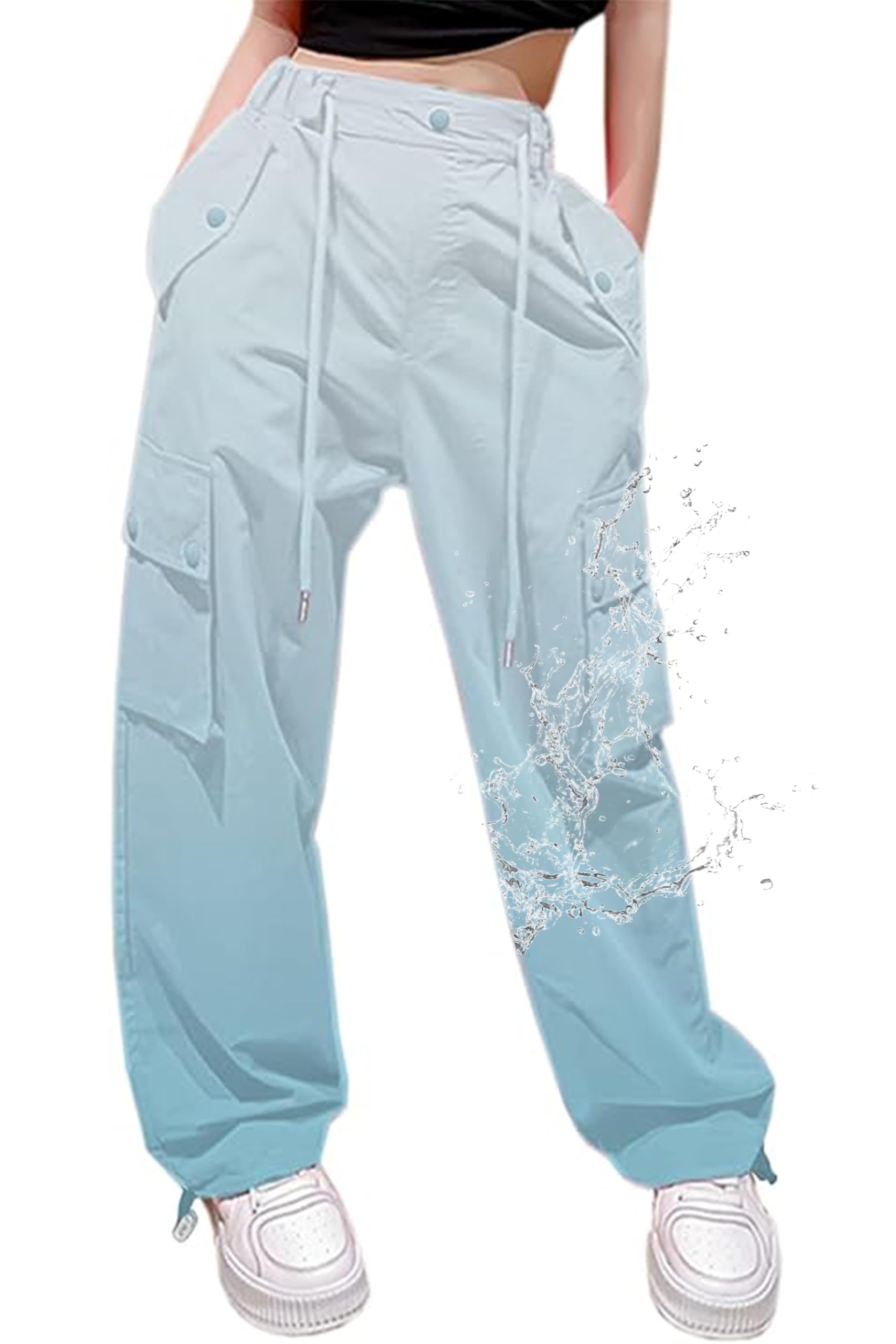 Cromoncent Cargo Pants Girls &amp; Women Parachute Pants Y2K Baggy Rave Clothes Waterproof with Pockets, 6 Years - 3XL