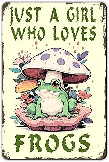 Frog Mushroom Tin Sign Plaque Metal Poster 12x8 Inch Home Kitchen Garden Restaurant Man Cave Wall Decor