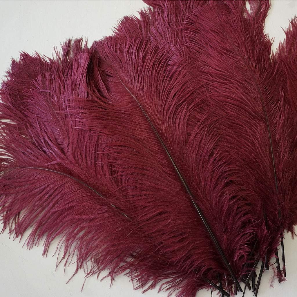 ZUCKER Large Feather Wedding Quality Home Decor, 17 Inch, Burgundy, 12 Pieces Ostrich Drab, 17"