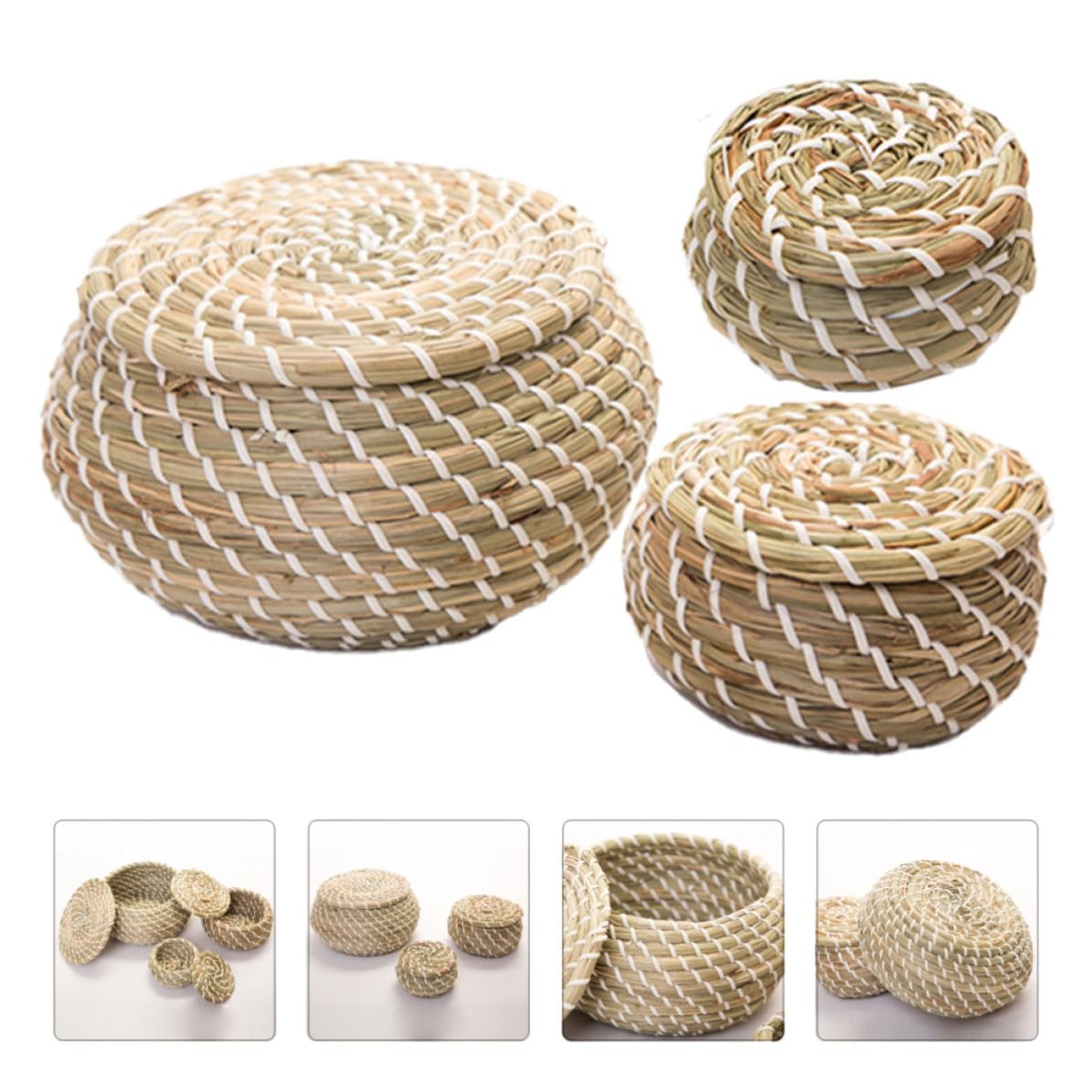 YARNOW Mimbre, Cesta de Almacenamiento Tejida con Tapa, Tamaños, 1 Set