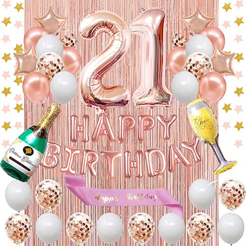 Fancypartyshop - Decoración para 21 cumpleaños, diseño de globos de látex con número 21, ideal para niñas y mujeres de 21 años de cumpleaños, color
