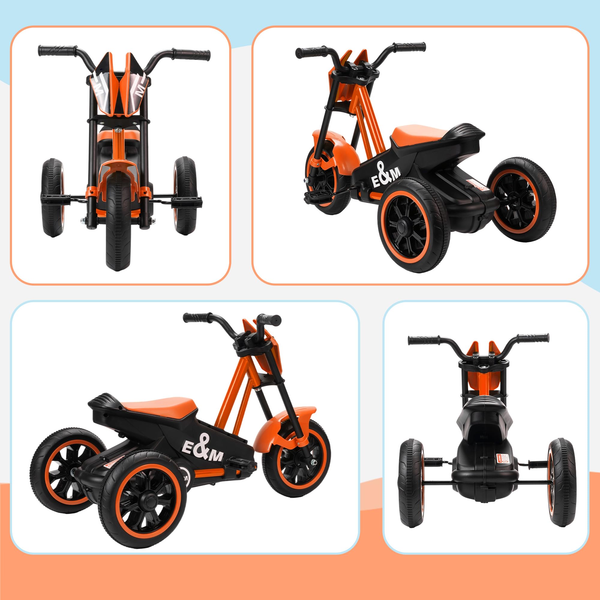 AIYAPLAY Dreirad, Kinderfahrrad, Laufrad, Kinderrad mit Pedal, Lauffahrrad für Kinder 18-36 Monaten, für den Innen- und Außenbereich, Stahl, Orange