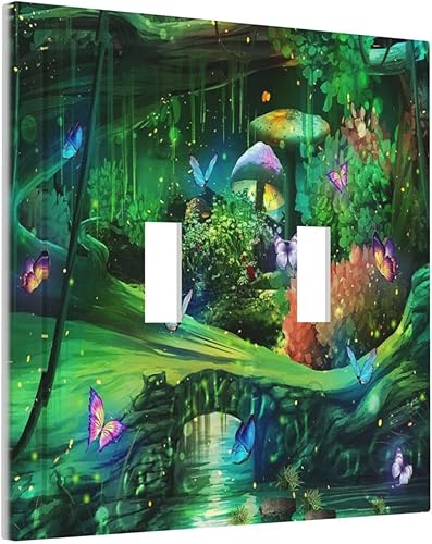 Miniatura 2 de Cubiertas decorativas para placa de interruptor de bosque, primavera, encantado, país de las maravillas, tierra verde, 2 cuadras, cubierta de