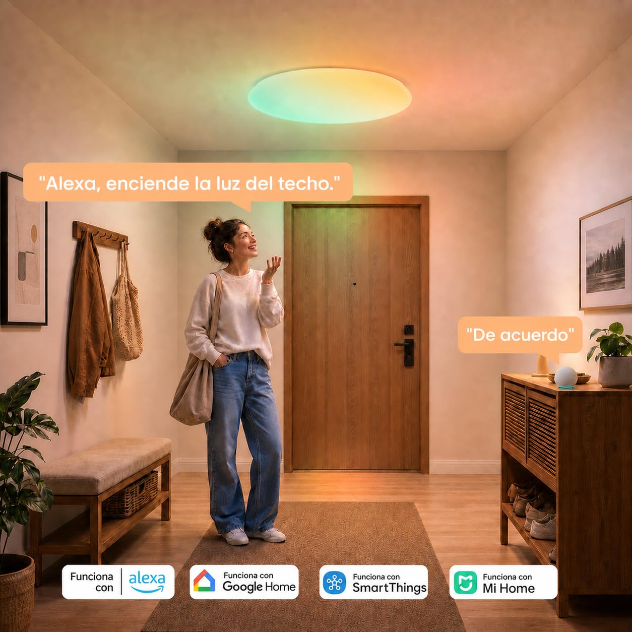 Yeelight Lampara Techo Inteligente 50cm, 4500LM RGBCW Plafon LED Techo Regulable, 2700K-6500K, Instalación Rápida, 16 Millones de Colores DIY, Compatible con Alexa y Google, App/Mando a Distancia
