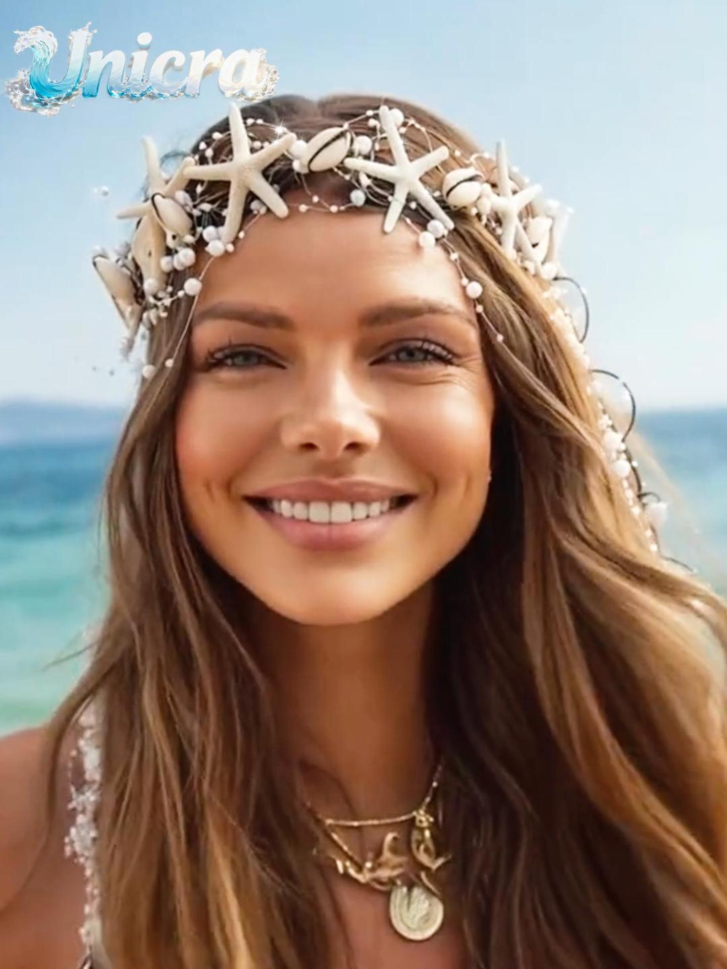 Amazon.com : Unicra Starfish Headband Pearl Bride Wedding 