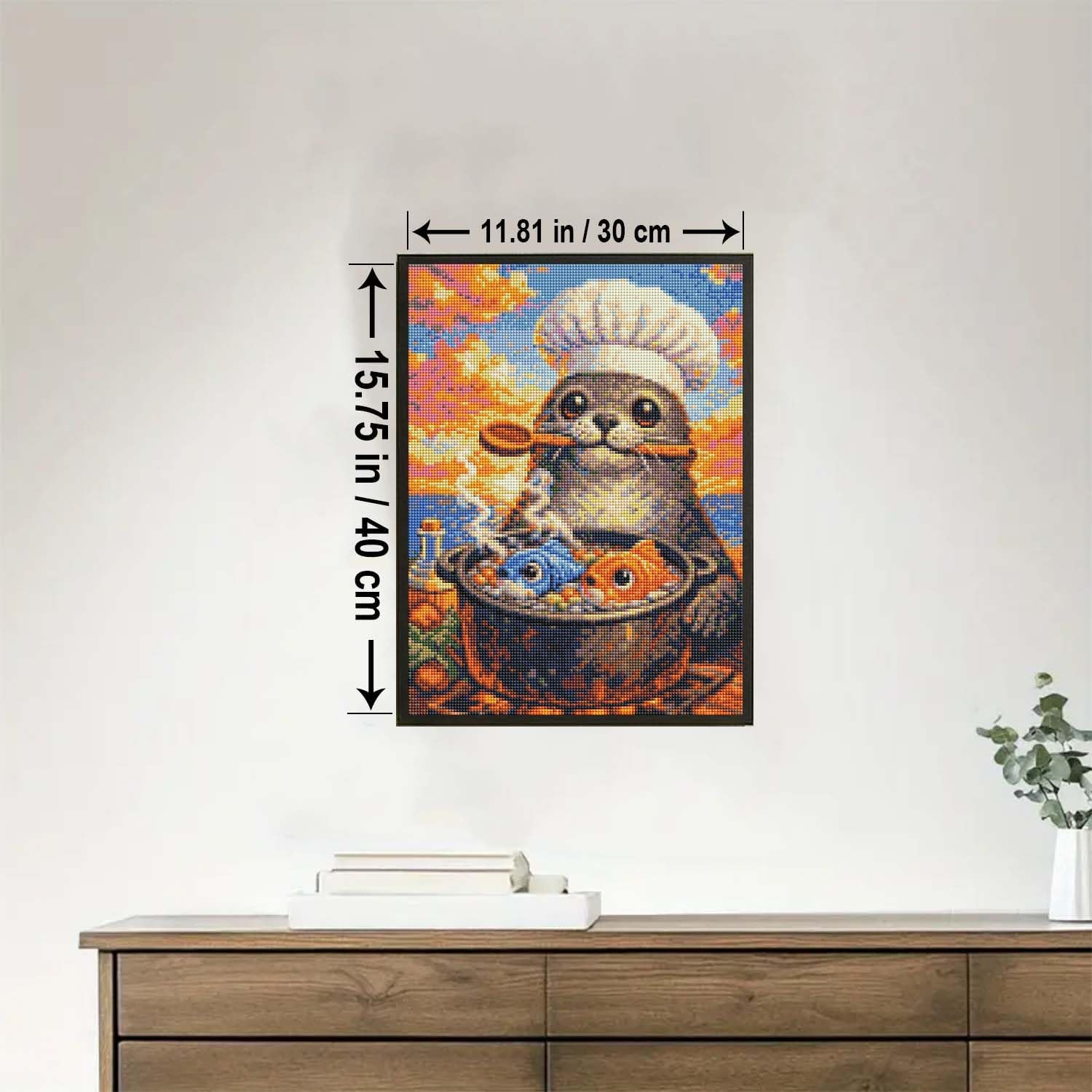 HUINORYA Otter Chef Animal Diamond Painting Kit with Frame Full Square Drill DIY Bar Cafe Cave Home Room Wall Bathroom Porch Patio Decor Gift, 16 x 12 Inch