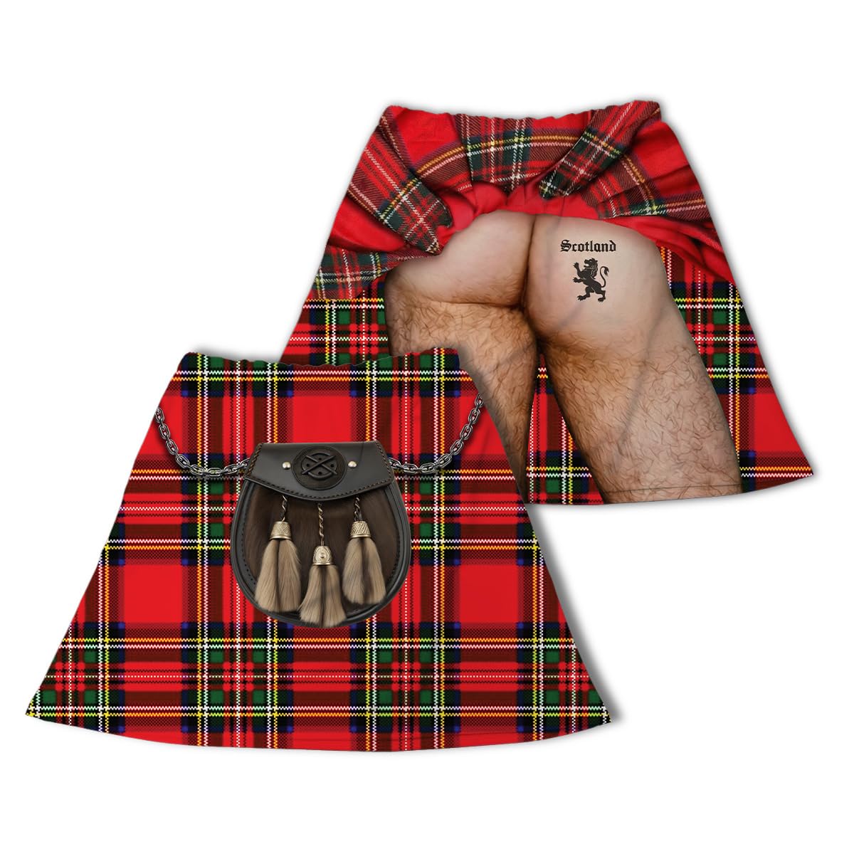 BRITISH MADE GIFTS Scotland Royal Stewart Tartan Novelty Kilt with Sporran Exposed Behind, Navy Blue, Polyester, World Cup 2026 Football Theme, Men's Traditional Scottish Costume (Small)