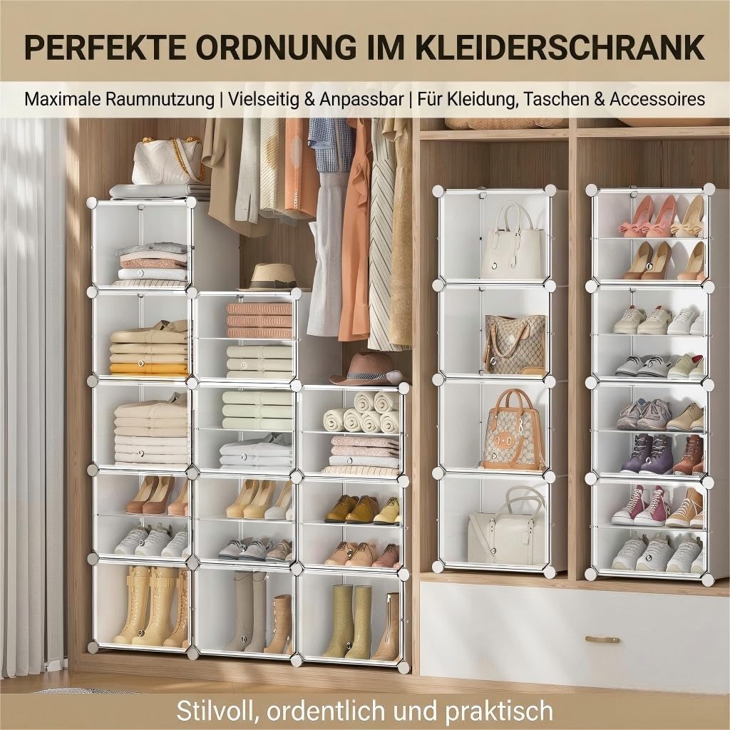 Schuhregal, Schuhschrank mit 20 Fächern, schuhregal hoch und schmal, schuhregal weiß, schuhschrank hoch geschlossen für Garderobe Flur Schlafzimmer Eingang, DIY anpassbar