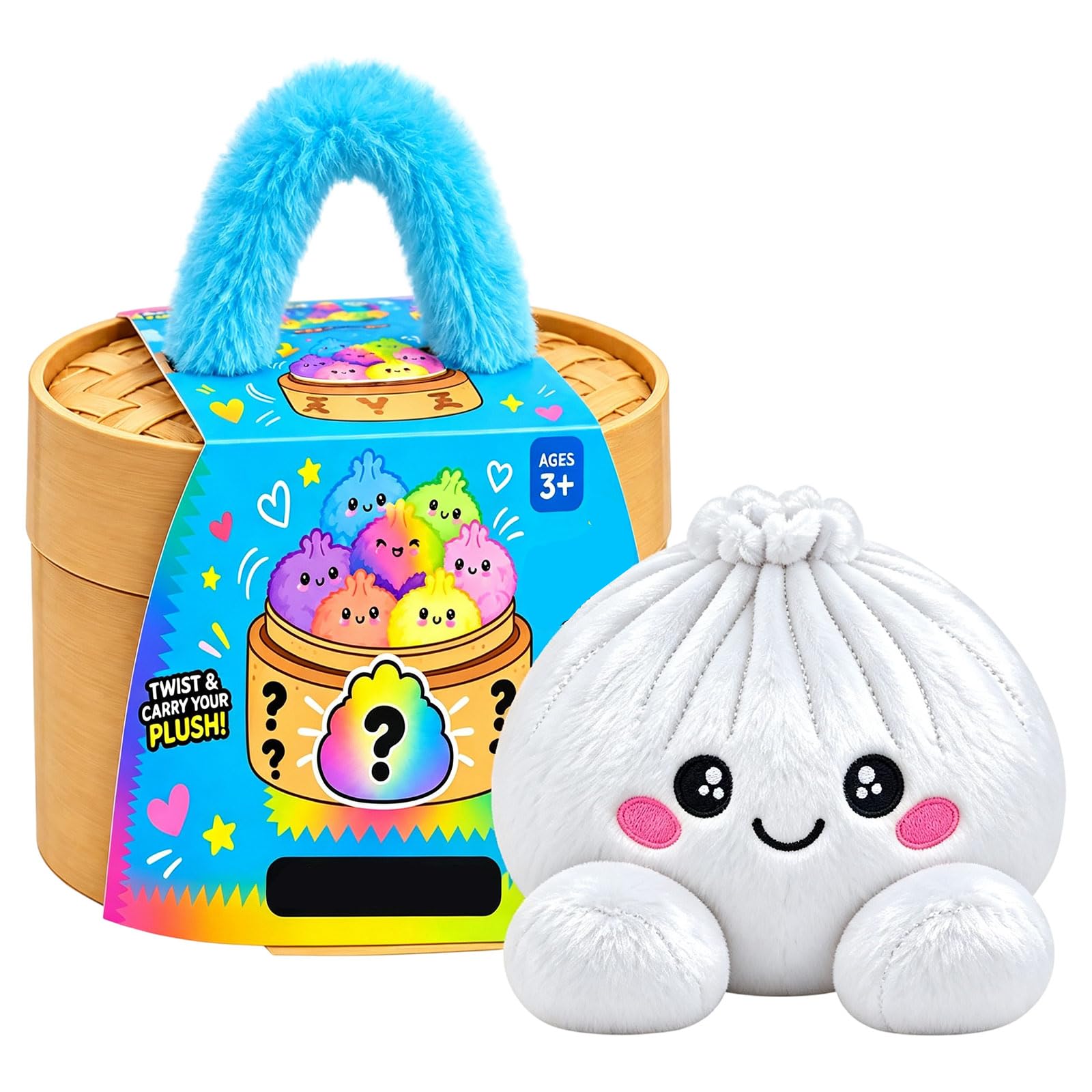Plush Dumpling Mystery Squishy Bao Bun with Steamer Blind，White 2