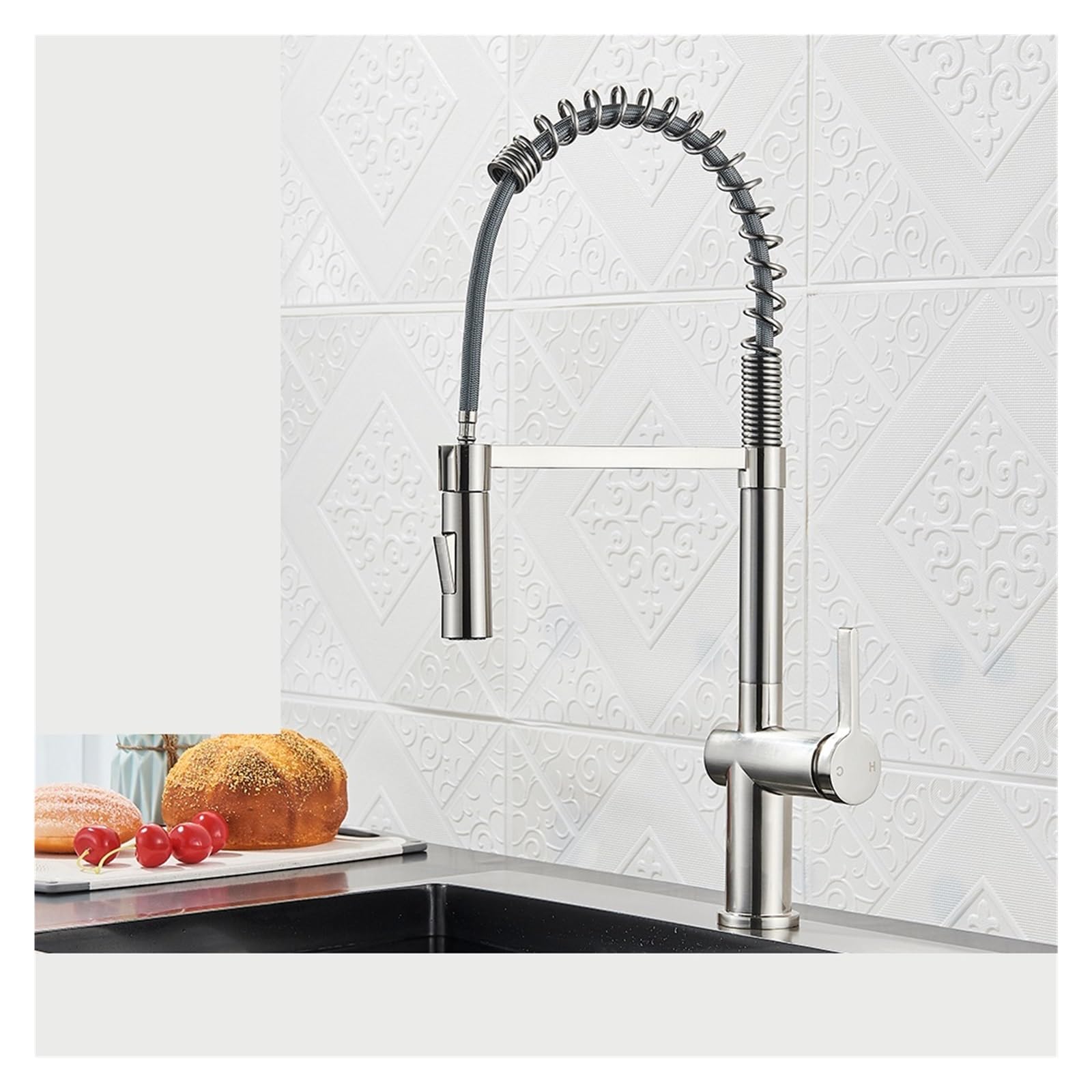 Mitigeur de cuisine extractible double jet en laiton brossé pour un nettoyage haute pression