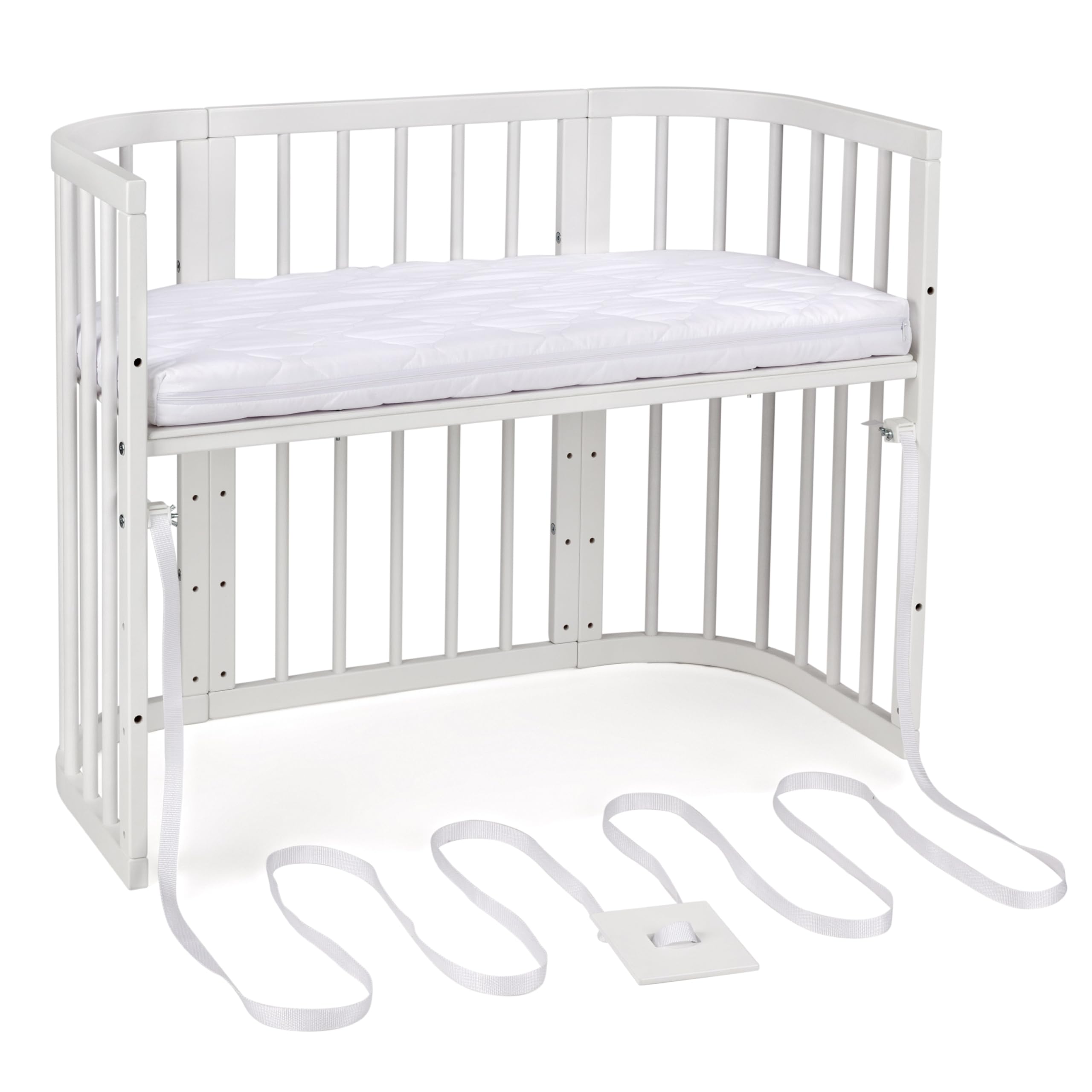 Waldin Lettino Bebè 5 in 1, Culla Co Sleeping, Materasso, Legno Bianco | Ventilato, Base Regolabile su 5 Livelli