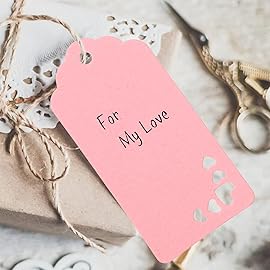 G2PLUS 100PCS Kraft Paper Gift Tags, 6 Color Hollow Heart Tag, Wedding Favors Hangtags, Blank Gift Tags with String for Baby Shower, Wedding Party Favors