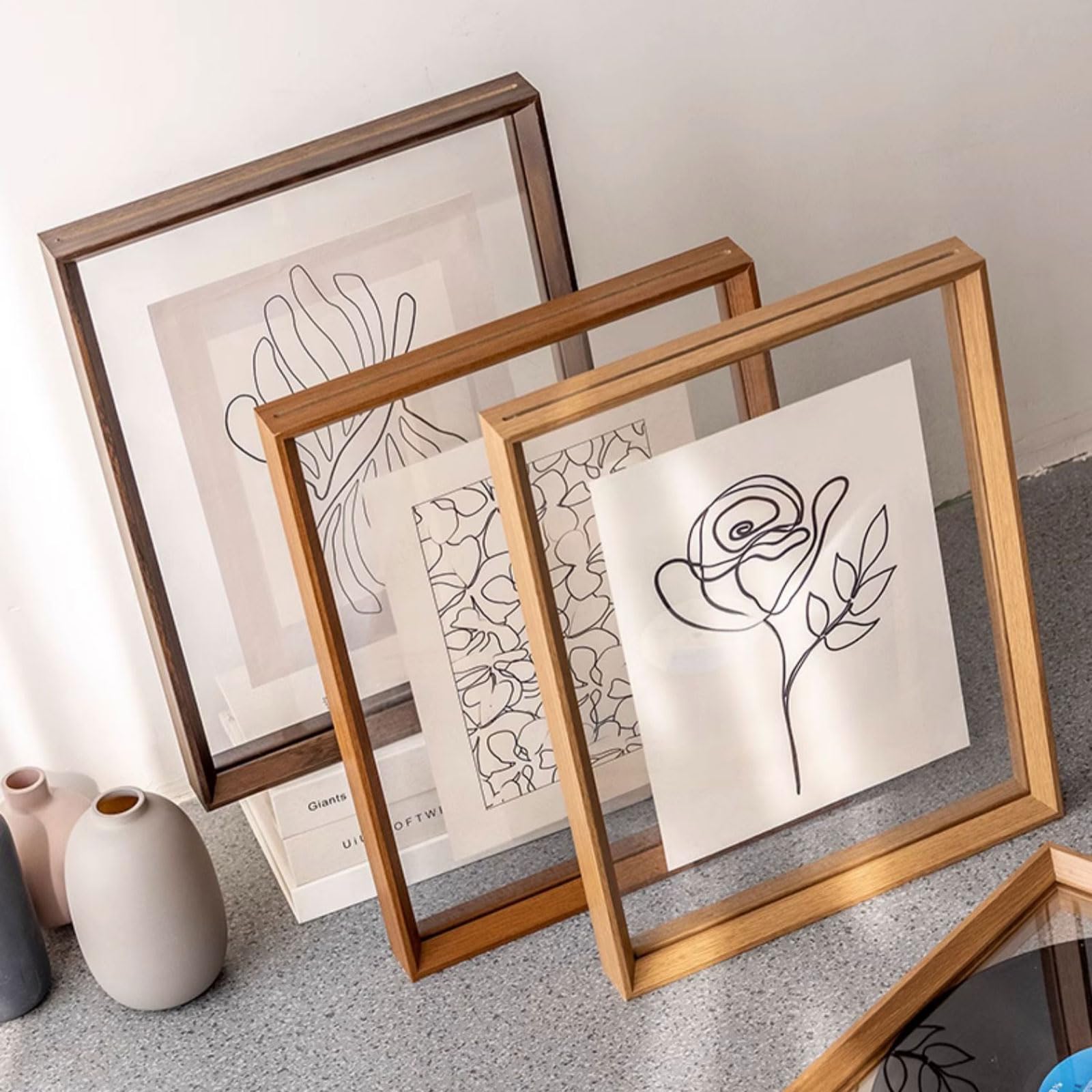 Amazon.co.jp: 両面透明フォトフレーム、木製両面フォトフレーム、両面