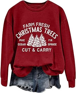 Christmas Sweatshirts for Women 2023 Long Sleeve Cute Funny Graphic Pullover Oversized Crewneck Fall Tops