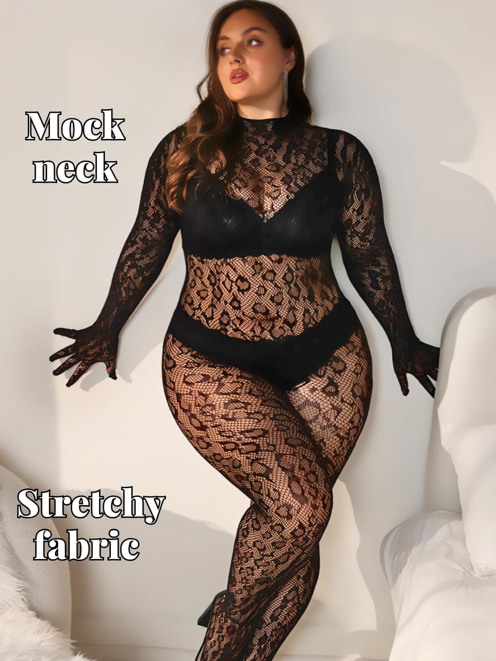 Plus Size Fishnet Bodysuit For Curvy Women, Full Leopard Body Stockings Rave Outfit, Sexy Lace Jumpsuit Festival Club - Image 4