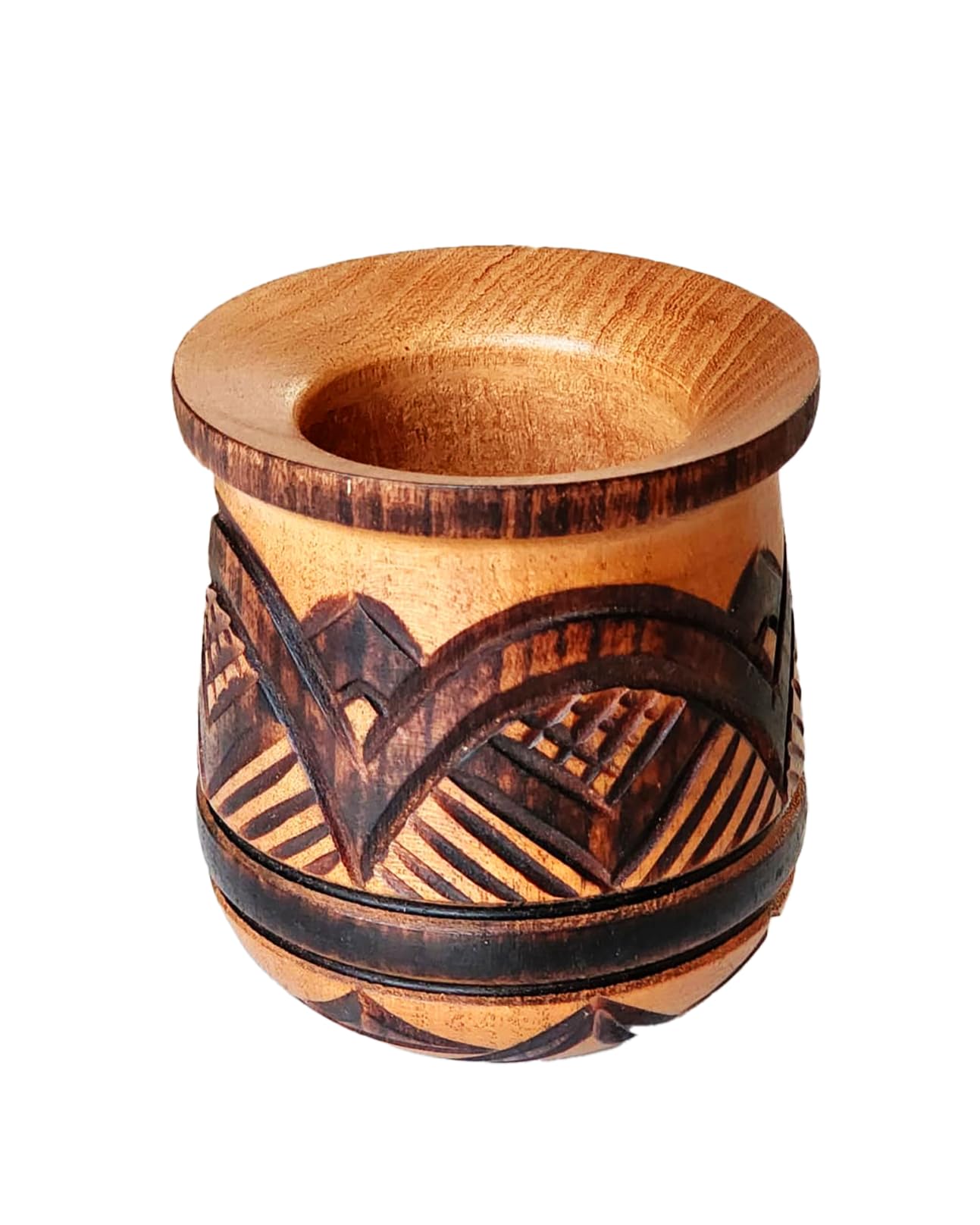 Vaso Mate Argentino Original, Hecho a mano en Madera de Algarrobo Tallado a Mano por Artesanos Argentinos Premium (Tallado a Mano)