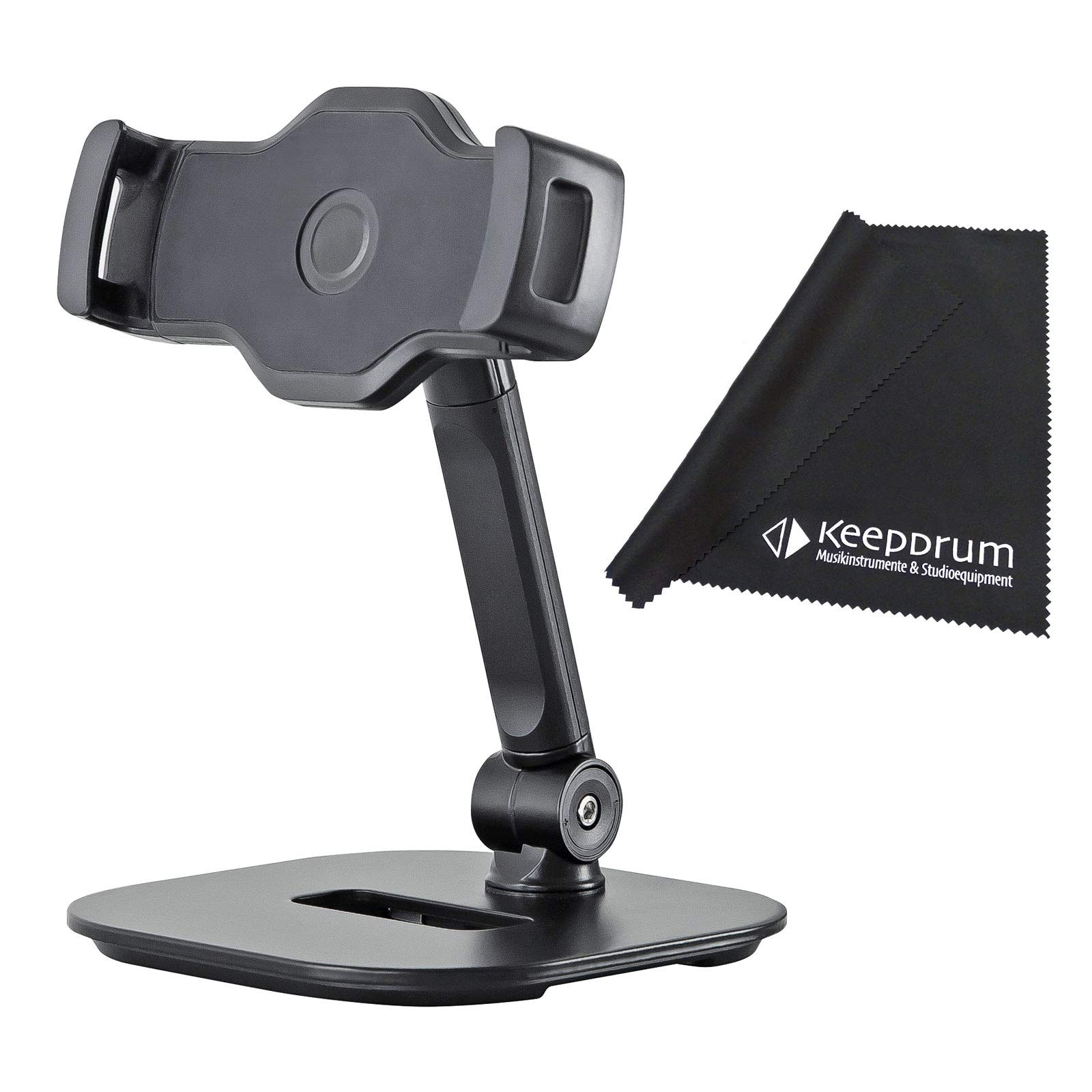 K&M 19800 - Supporto da tavolo per smartphone e tablet PC, con panno in microfibra keepdrum
