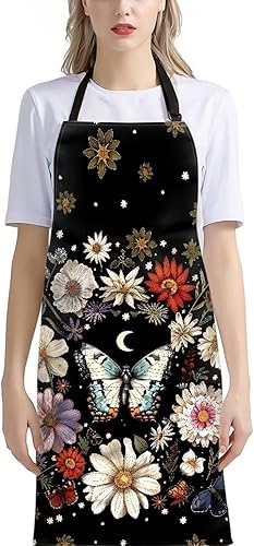Miniatura 3 de GIFTPUZZ Delantal de chef para mujer con lazo largo y bolsillo frontal con correas