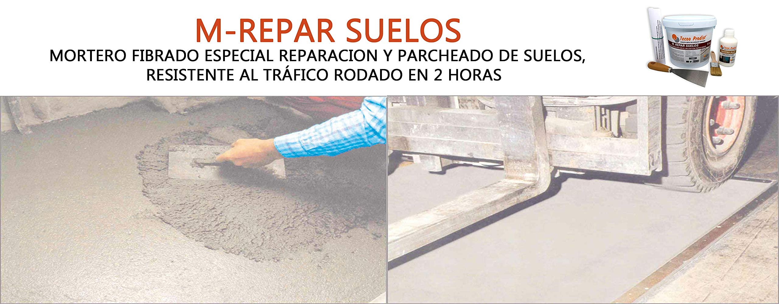 M-REPAR SOLS par Tecno Prodist - (5 kg) Mortier de réparation de sols en béton ou en ciment, même avec circulation routière (où passent des véhicules en 2 heures)
