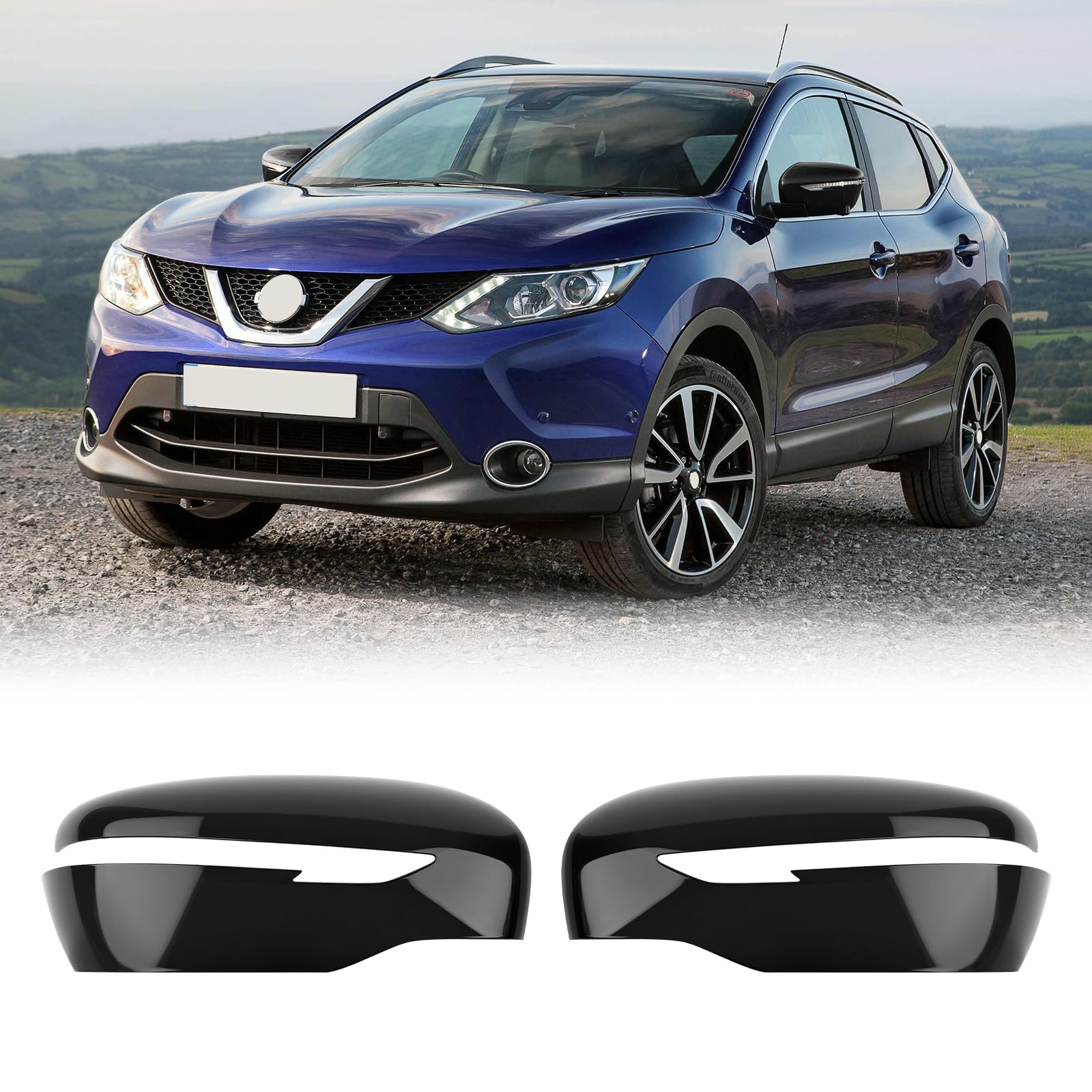 1 Par Capuchon de Rétroviseur Remplacement pour Nissan Qashqai J11 2014-2020/Rogue 2013-2021, Coque Retroviseur Exterieur De Voiture Couvercle Capuchon de Retroviseurs (Noir)