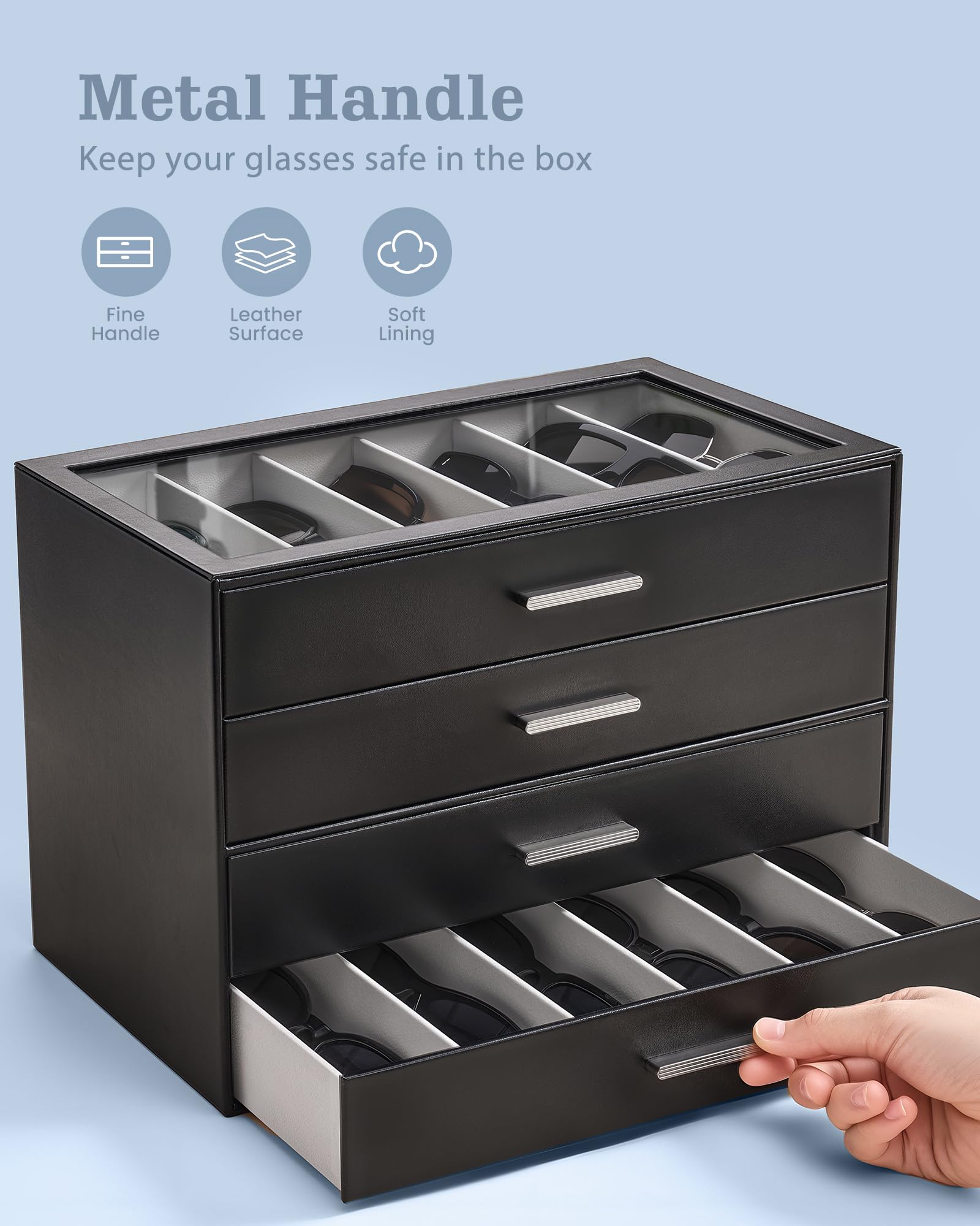 Lolalet Occhiali da sole Organizzatore, scatola da occhiali da sole con coperchio di vetro trasparente Display Case Storage Holder