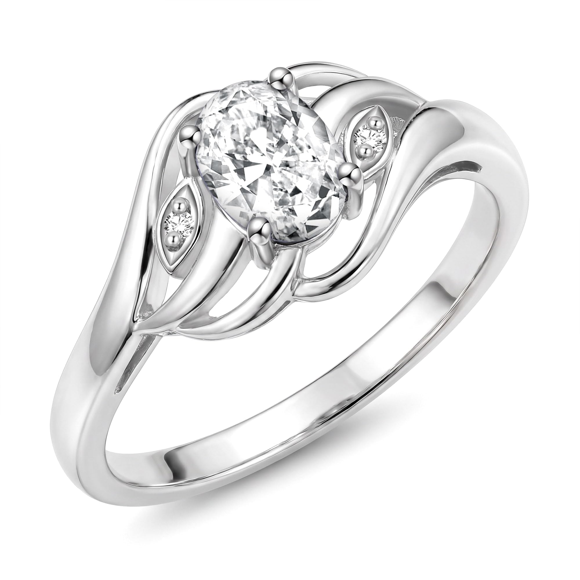 Rylos Ring featuring Classic Style, 6X4MM Birthstone Gemstone, &amp; Diamonds - Elegant Jewelry for Women in Sterling Silver, Sizes 5-10