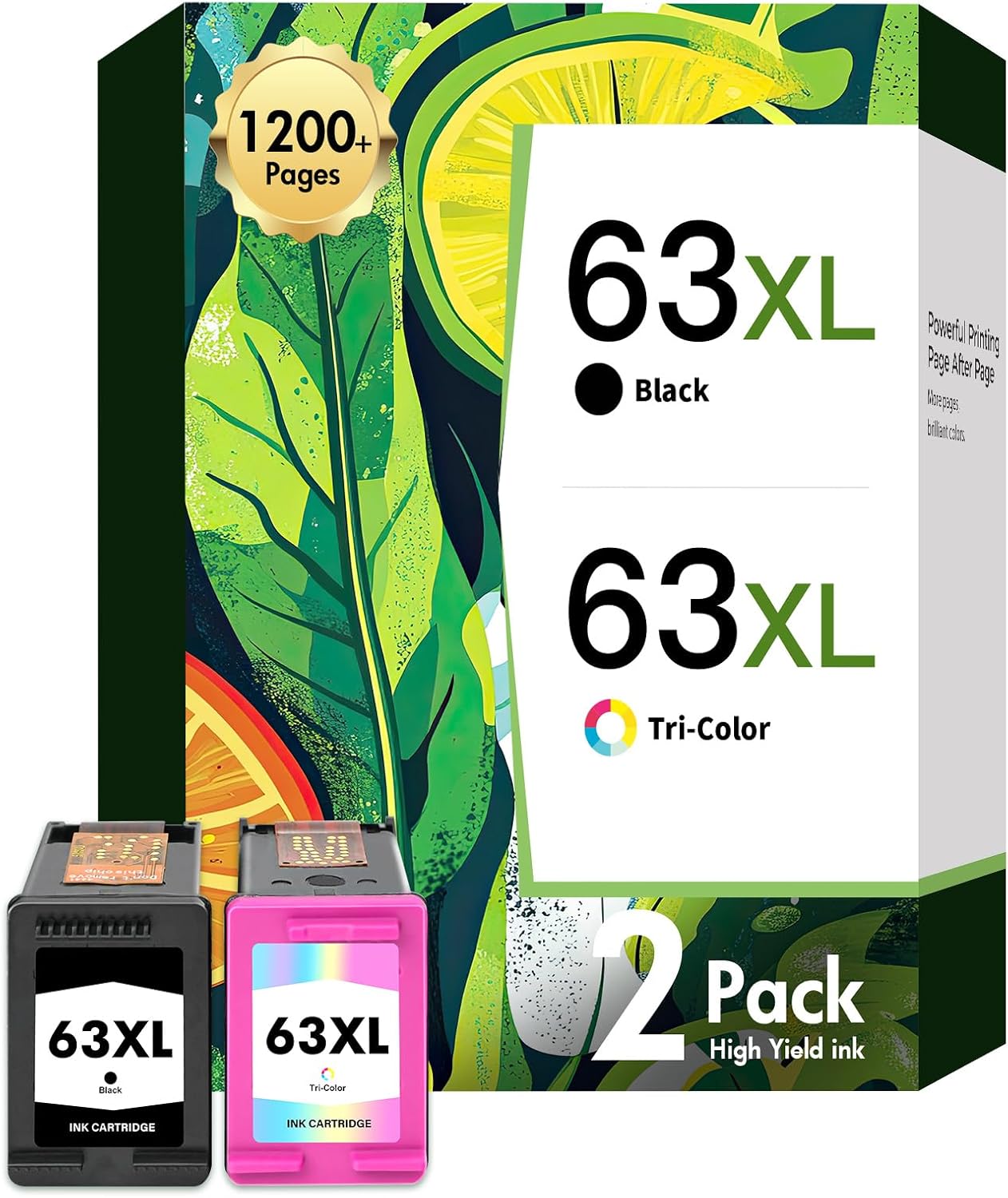 63 63XL Ink Cartridge Combo Pack Replacement for OfficeJet 3830 Envy 4520 Ink Cartridges Black and Color for HP OfficeJet 4650 5255 5258 4655 5200 Envy 4512 DeskJet 1112 2130 3630 Printer 2-Pack