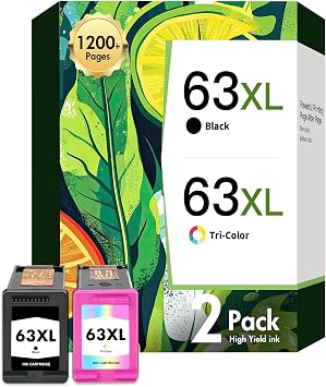 63 63XL Ink Cartridge Combo Pack Replacement for OfficeJet 3830 Envy 4520 Ink Cartridges Black and Color for HP OfficeJet 4650 5255 5258 4655 5200 Envy 4512 DeskJet 1112 2130 3630 Printer 2-Pack